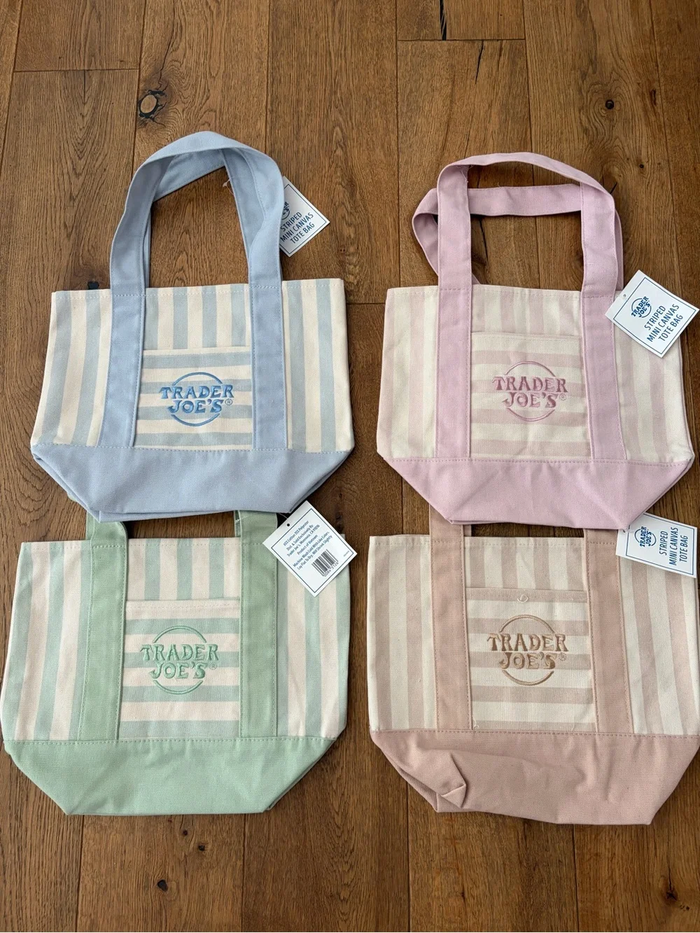 4 Pastel Stripe Canvas Tote Bags